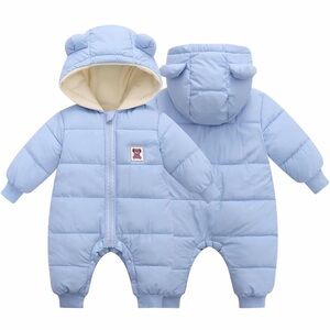 Cozy Blue Footed Onesie with Bear Ears
